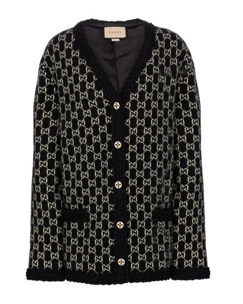 Wool GG jacquard cardigan in black 